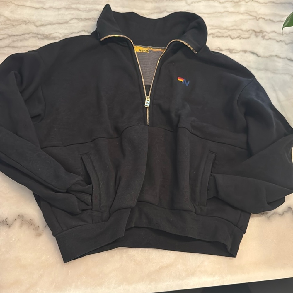 Aviator Nation with gold zipper size small super soft w/ pockets half zip small